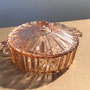 Vintage PINK DEPRESSION Glass Dish with Lid